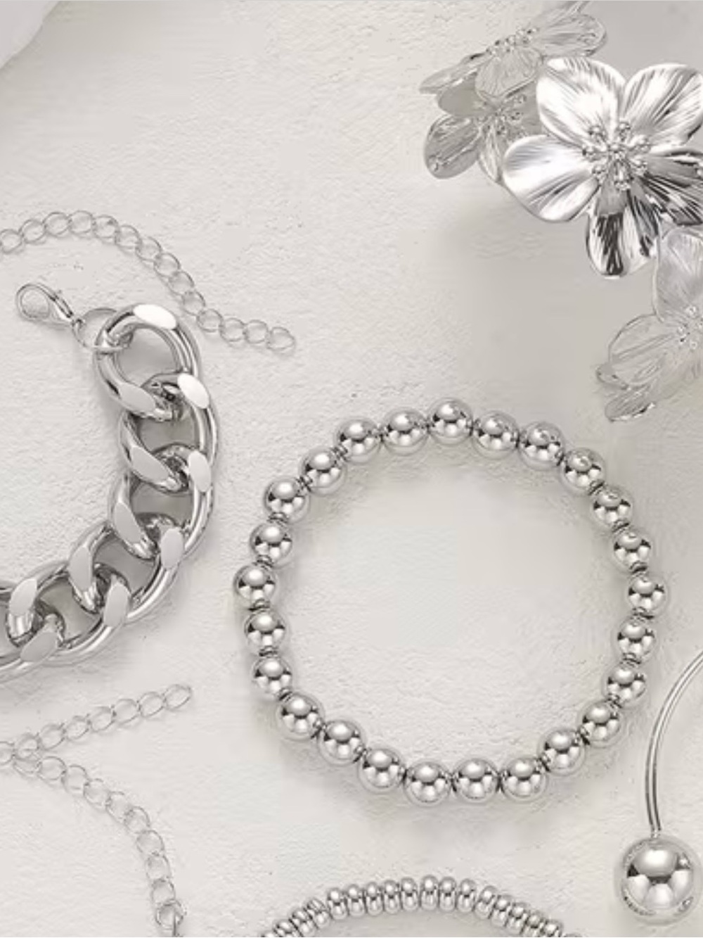 🩶 NEW 5 Bracelet Silver Flower Statement Bracelet Stack 🩶 - Picture 4 of 11